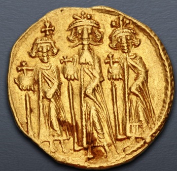 Heraclius with Heraclius Constantine and Heraclonas, 636 CE (Constantinople Mint -AV Solidus)